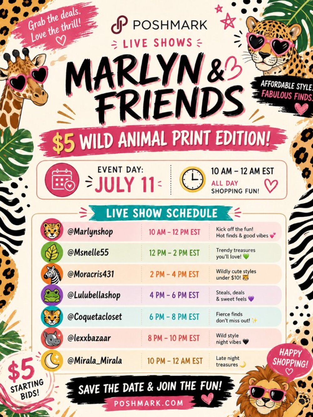 7/11 WILD ANIMAL PRINT TRAIN SHOW! $5 Starts! Marlyn & Friends